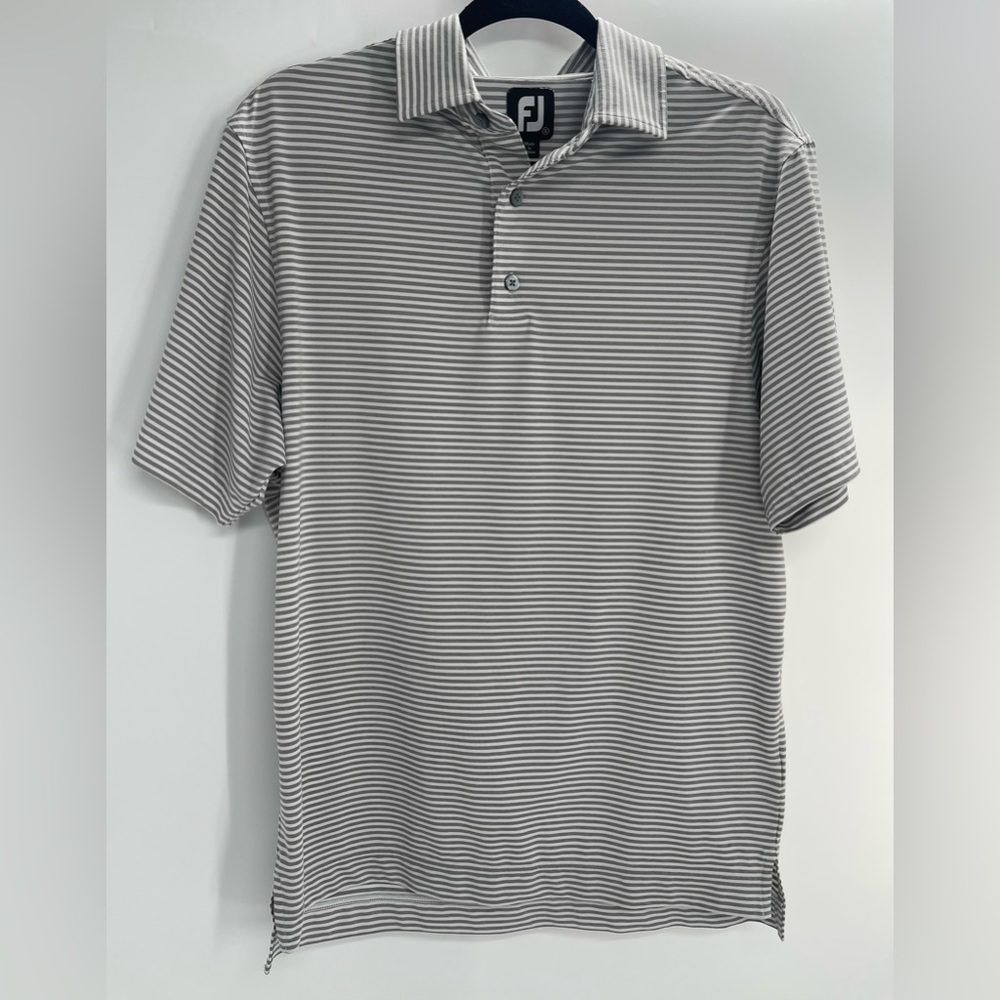 FootJoy Men's Gray and White Striped Polo Shirt
